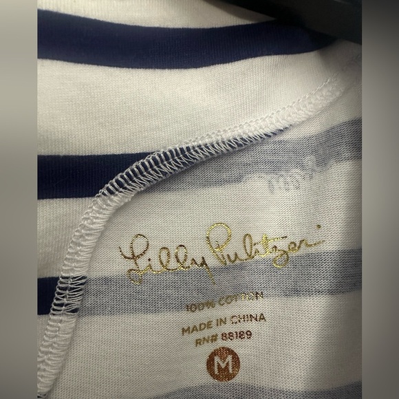 Lilly Pulitzer Waverly Top In Bright Navy Serene Stripe Size Medium Nautical - Picture 4 of 6